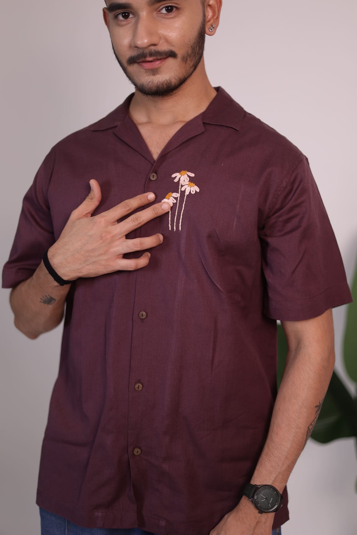  Coffee Brown Floral Shirt view 4