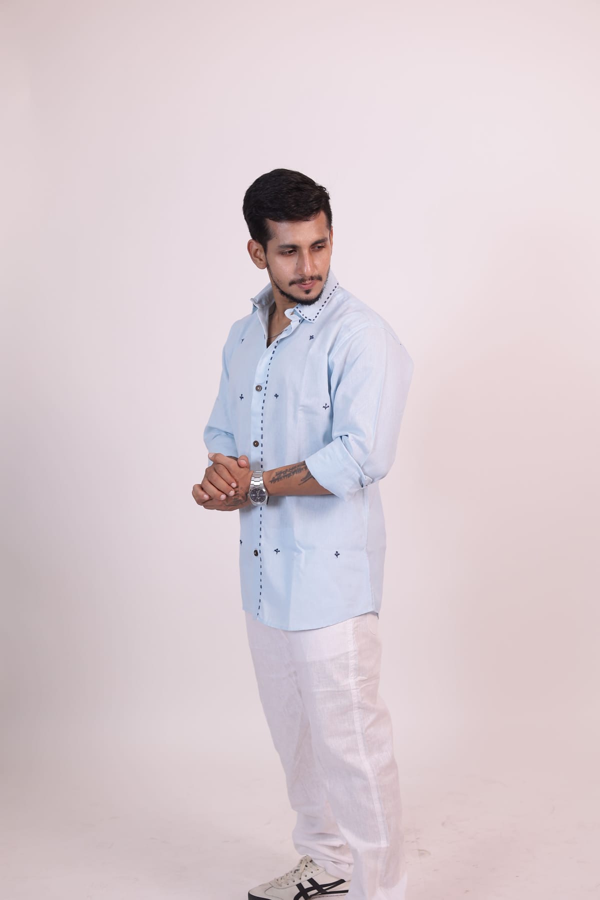 The "Aether" Sky Blue Hand-Stitched Artisan Shirt view 4