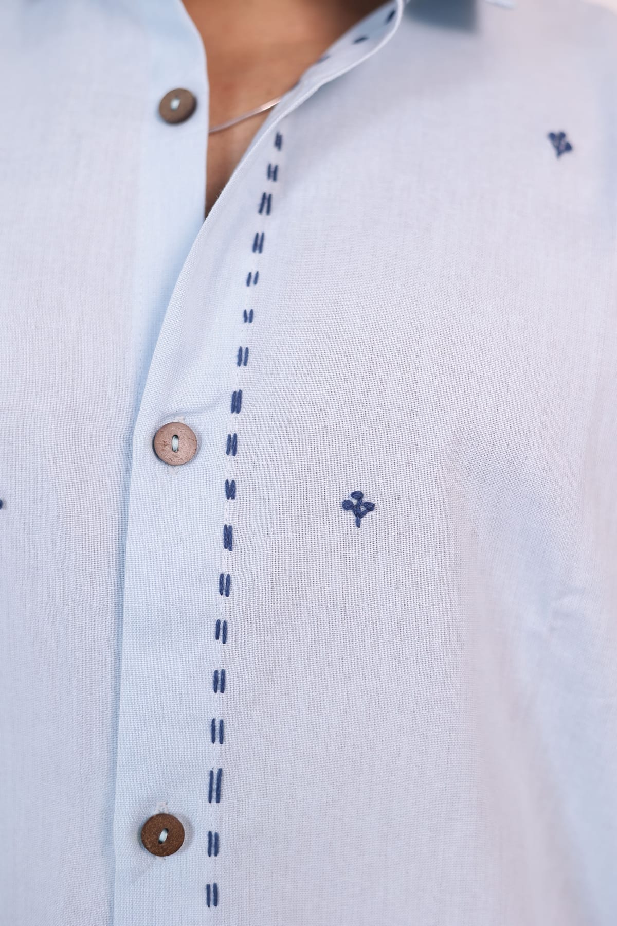 The "Aether" Sky Blue Hand-Stitched Artisan Shirt view 8